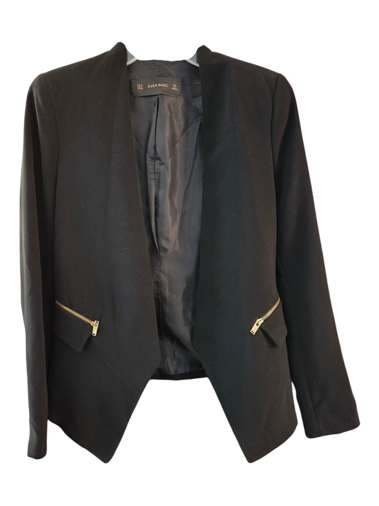 Zara Basic Jackets & Blazers - Zara Basic Black Open Front Blazer with Gold Zip Pocket Details - Size M